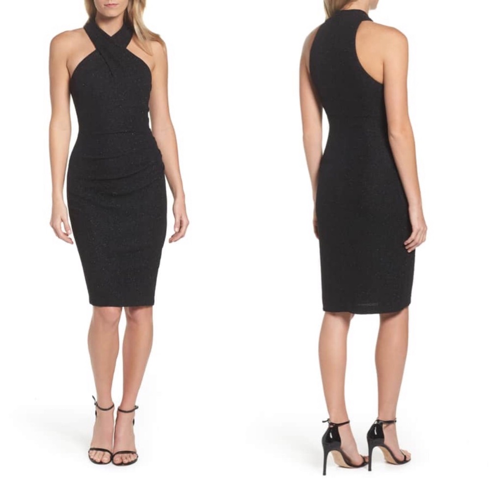 NWT Eliza J Glitter Halter Neck Sheath Dress